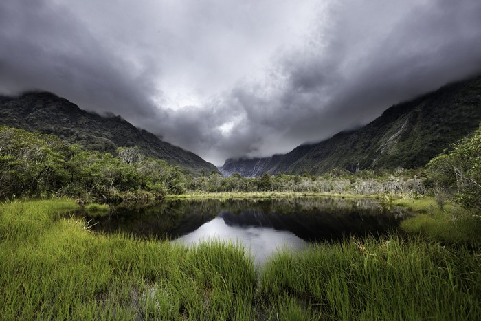 Lake and mountains in Fiordland National Park, New Zealand