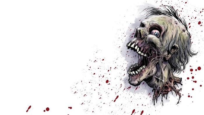 Zombie head with blood splatters