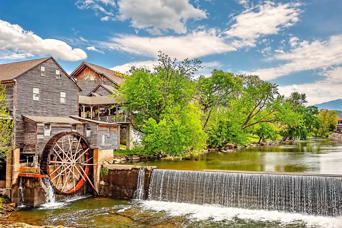 Old Mill with Water Wheel and Waterfall