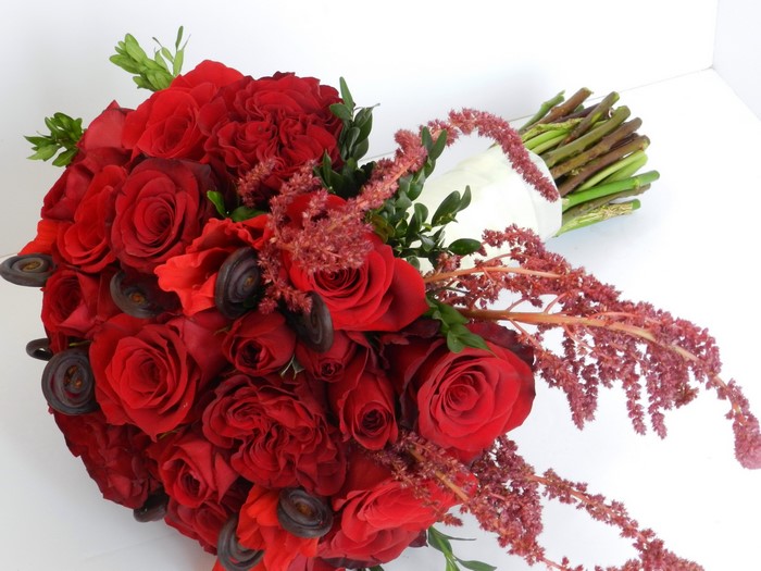 Red Roses and Amaranthus Bouquet
