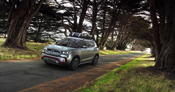 2014 SsangYong XIV-Adventure concept car in a forest tunnel