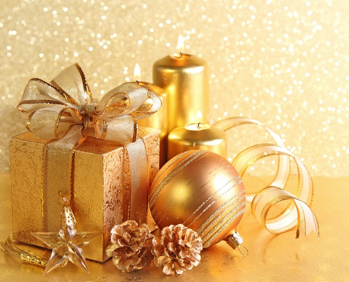 Golden Christmas Gifts and Candles