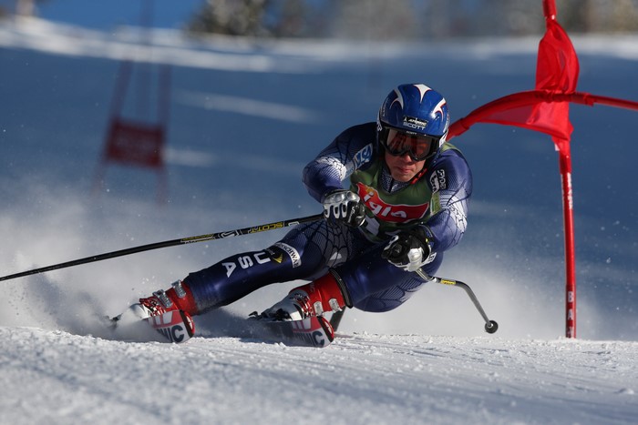 4K Skiing Athlete in USA Ski Suit