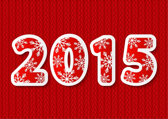 2015 snowflakes on red knitted background