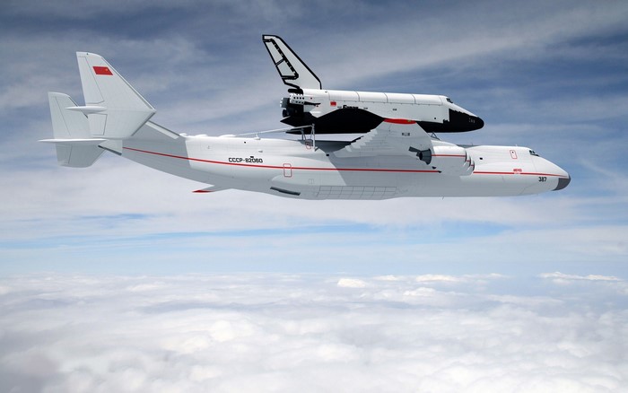 Buran space shuttle carried by Antonov An-225 Mriya