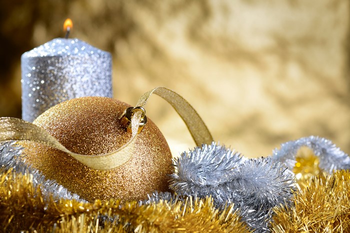 Christmas Decorations with Candle and Ornaments