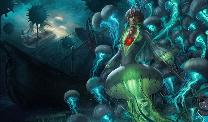 Nami from League of Legends surrounded by jellyfish