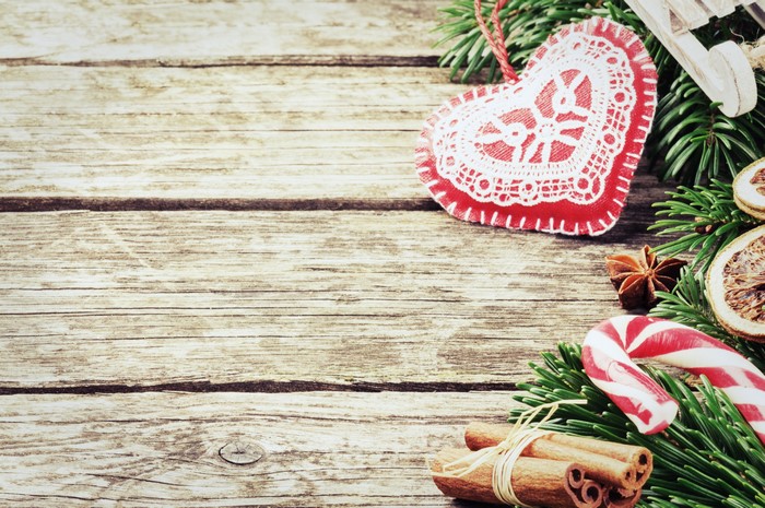Christmas Decorations on Wooden Background