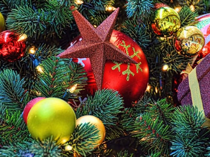 Christmas tree with ornaments and lights