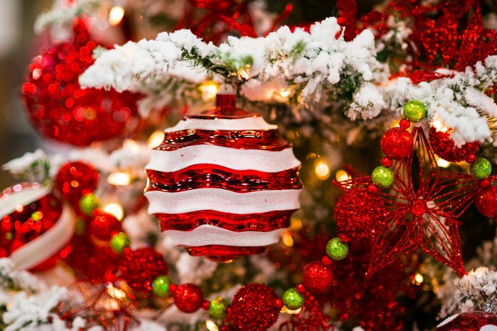 Christmas Tree Ornaments with Snow and Lights