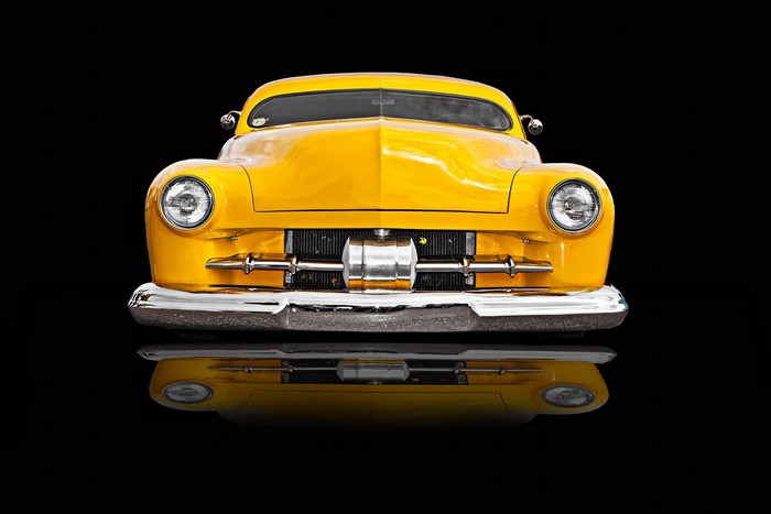 Yellow retro car front view