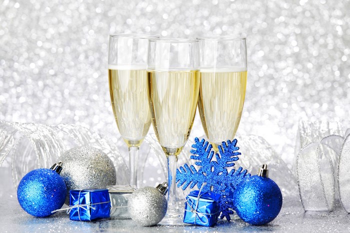 Champagne Glasses with Christmas Decorations
