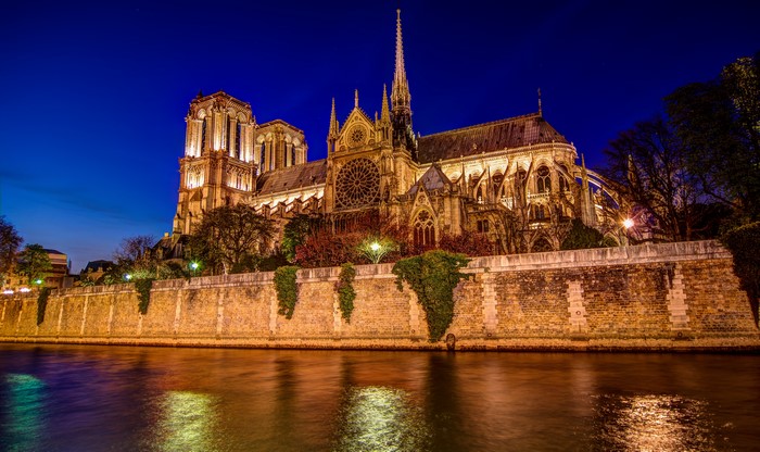 Notre Dame Cathedral at Night, Paris, France