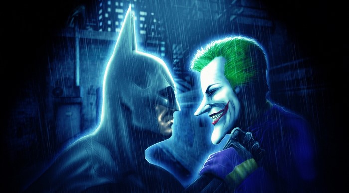 Batman and Joker in the rain