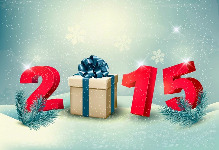 Happy New Year 2015 with Gift and Snow