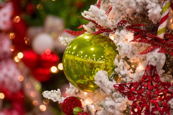 Christmas Tree Ornaments with Lights and Snow