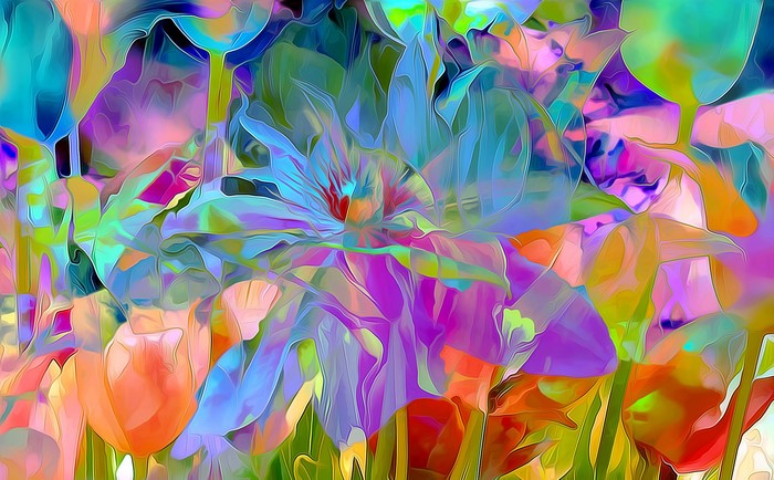Abstract floral painting with vibrant colors