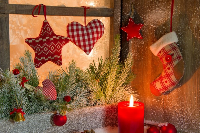 Christmas Decorations with Candle and Pine Branches