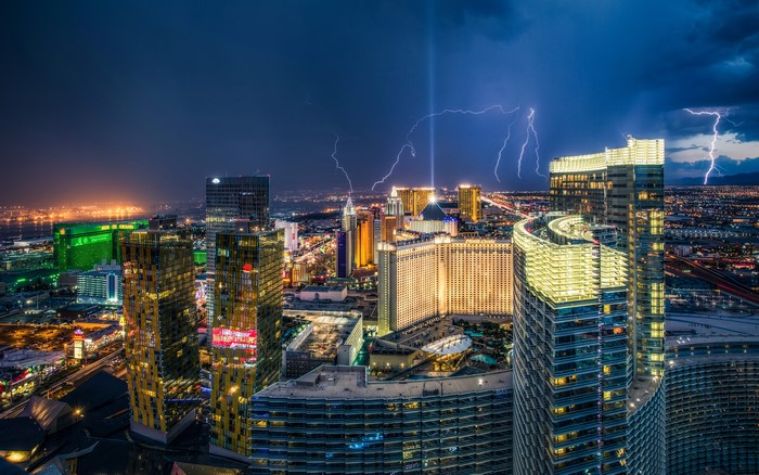 Las Vegas Strip at Night During Lightning Storm