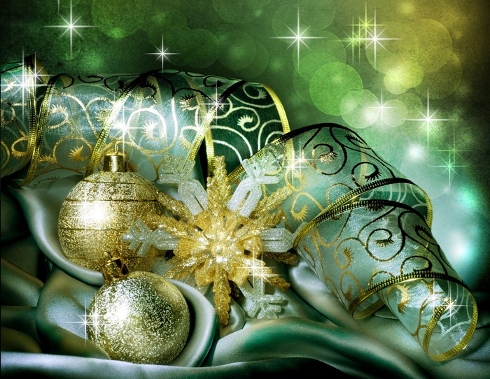 Christmas Ornaments and Ribbon with Sparkles