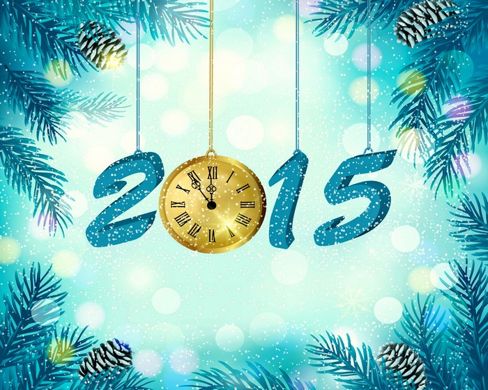 2015 New Year's Eve Clock with Pine Branches