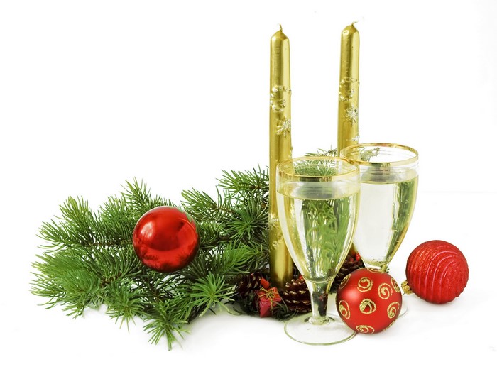 Christmas Candles Champagne and Ornaments