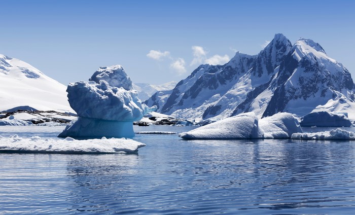 Icebergs and Snow-Capped Mountains in Antarctica