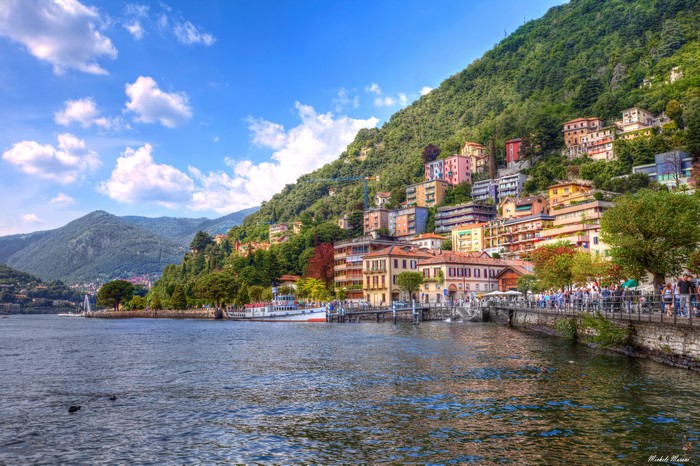 Houses on a mountain by Lake Como, Lombardy, Italy