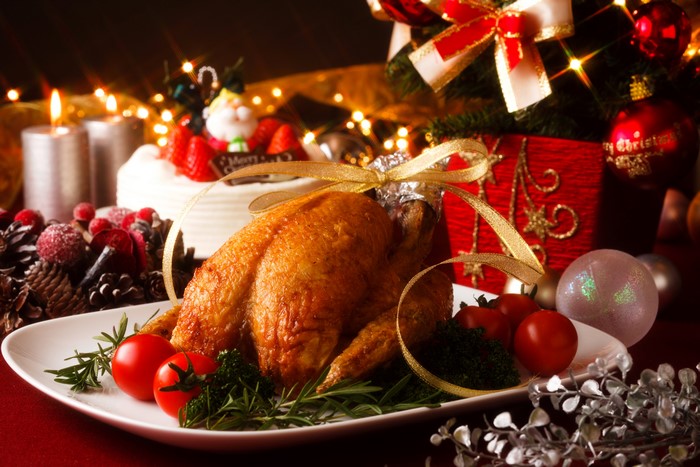 Christmas Roast Chicken Dinner with Decorations