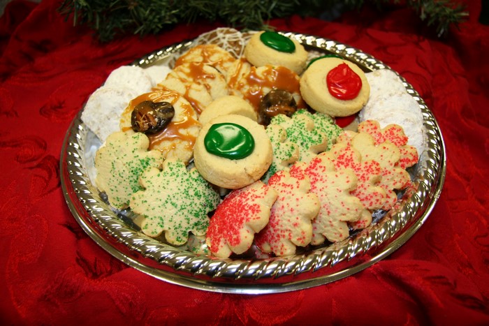 Assortment of Christmas Cookies on a Silver Platter