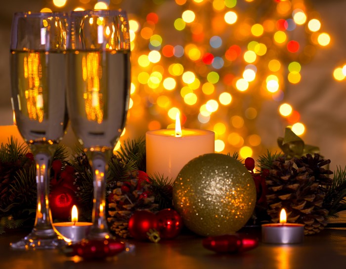 Christmas Celebration with Champagne and Candles