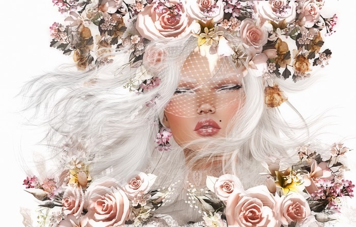 Woman with white hair and flower crown