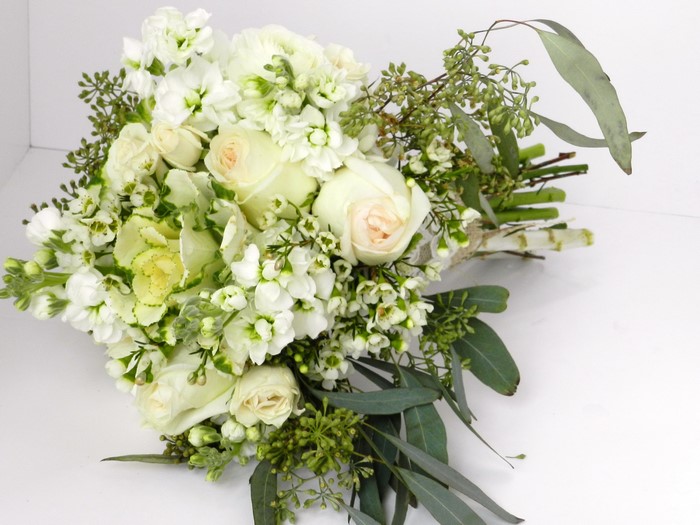 White Roses and Eucalyptus Bouquet