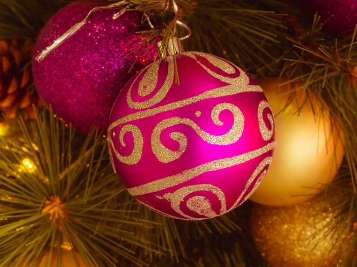Christmas Ornaments on Pine Branches