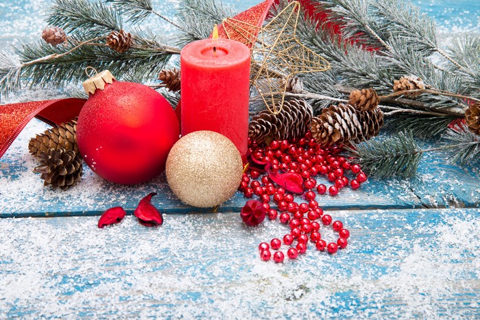 Christmas Decorations with Candle and Ornaments
