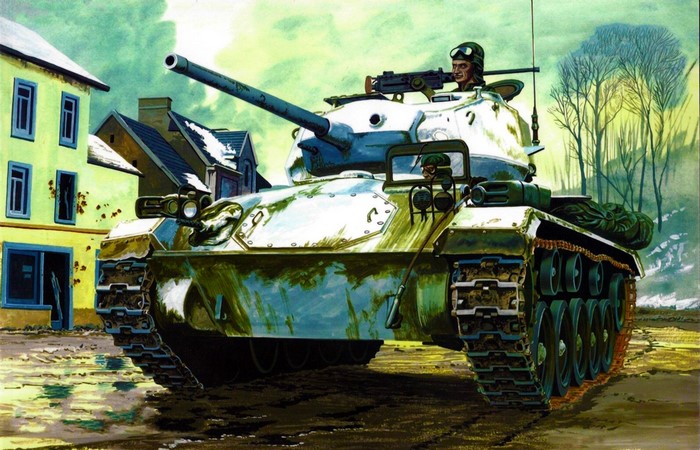 M24 Chaffee tank in a European town