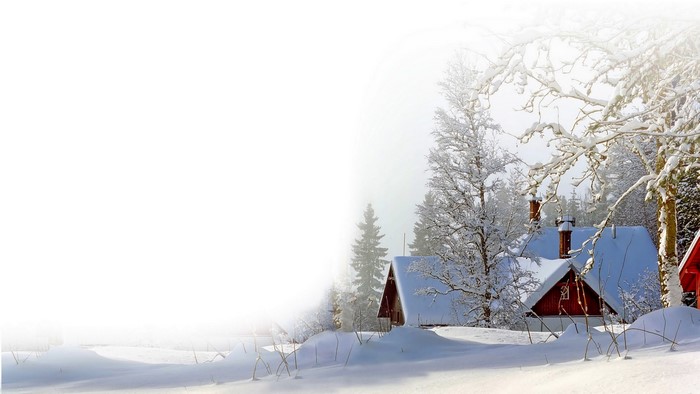 Snowy winter scene with houses and trees