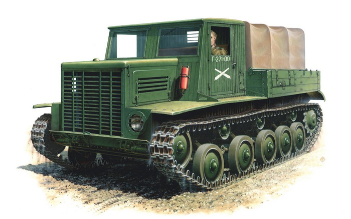 Artistic painting of a green artillery tractor I-12