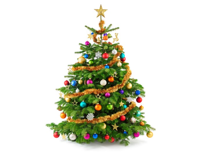 Christmas tree with ornaments and tinsel