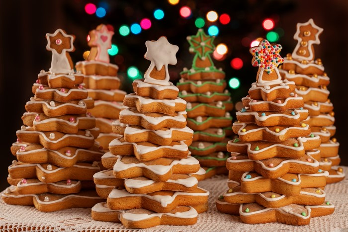 Christmas gingerbread cookies in the shape of trees