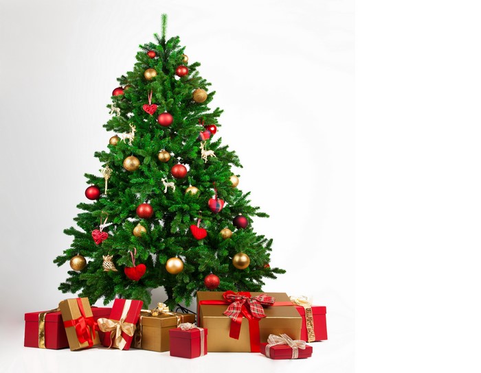Christmas tree with ornaments and gifts