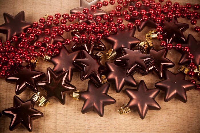 Christmas Star Ornaments and Red Beaded Garland