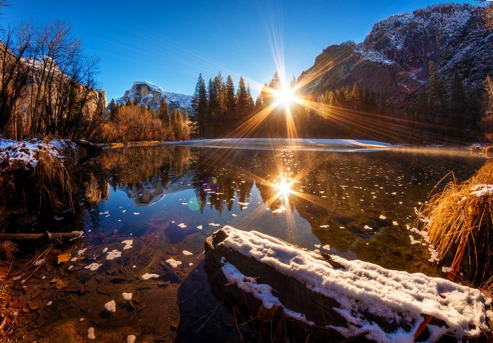 Yosemite National Park Scenery with Sun Rays