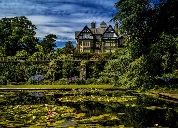 Bodnant Gardens Pond with Water Lilies in Wales