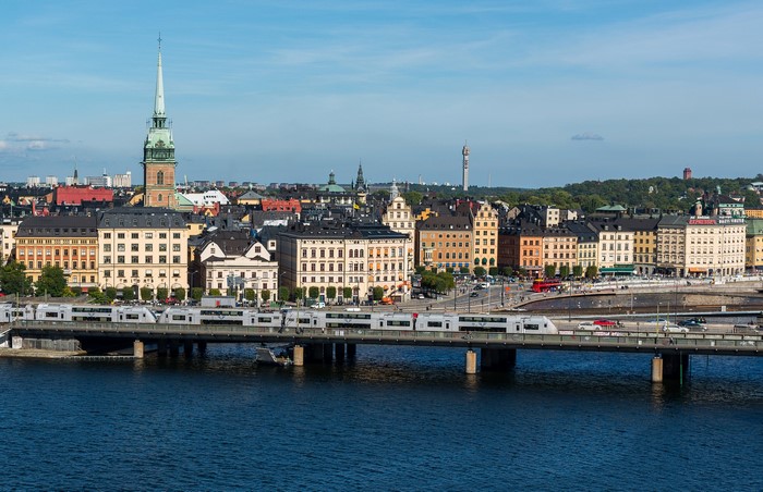 Stockholm cityscape with bridge and river
