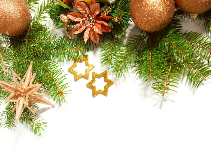 Christmas Decorations with Pine Branches and Ornaments