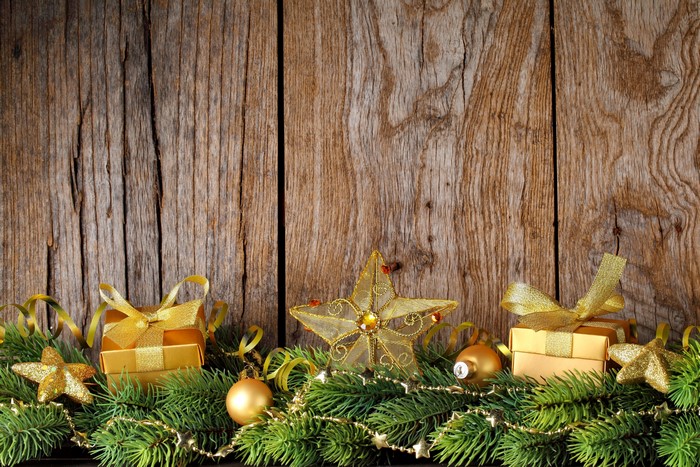 Christmas Decorations on Wooden Background