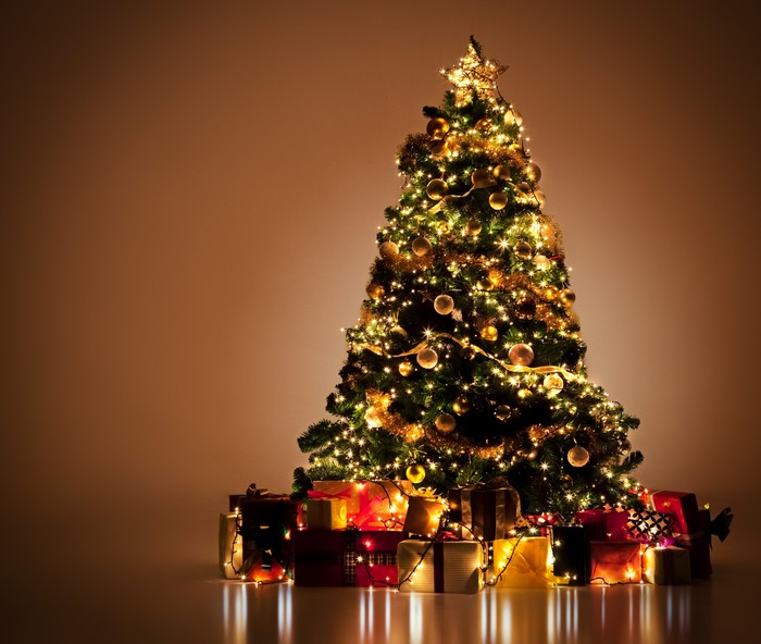 Christmas Tree with Gifts and Lights