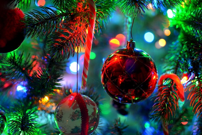 Christmas tree ornaments and lights