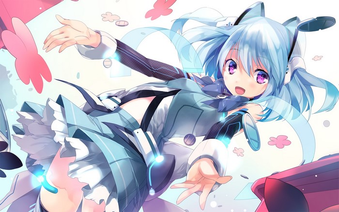 Anime girl with blue hair and cat ears